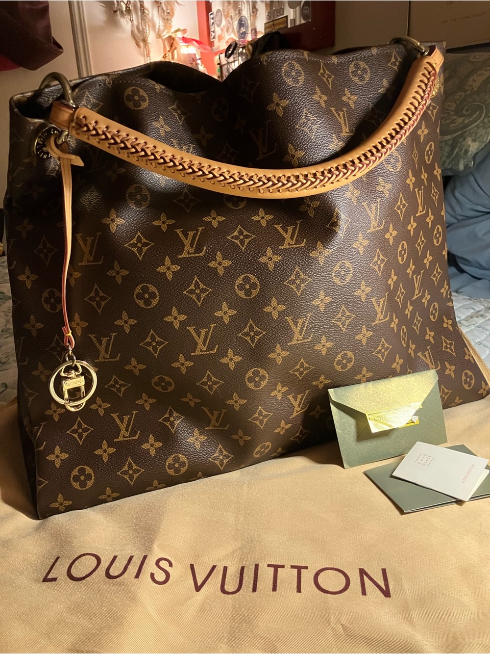 Louis Vuitton Monogram Coated Canvas Tote with Heavy Leather Braided Handle
